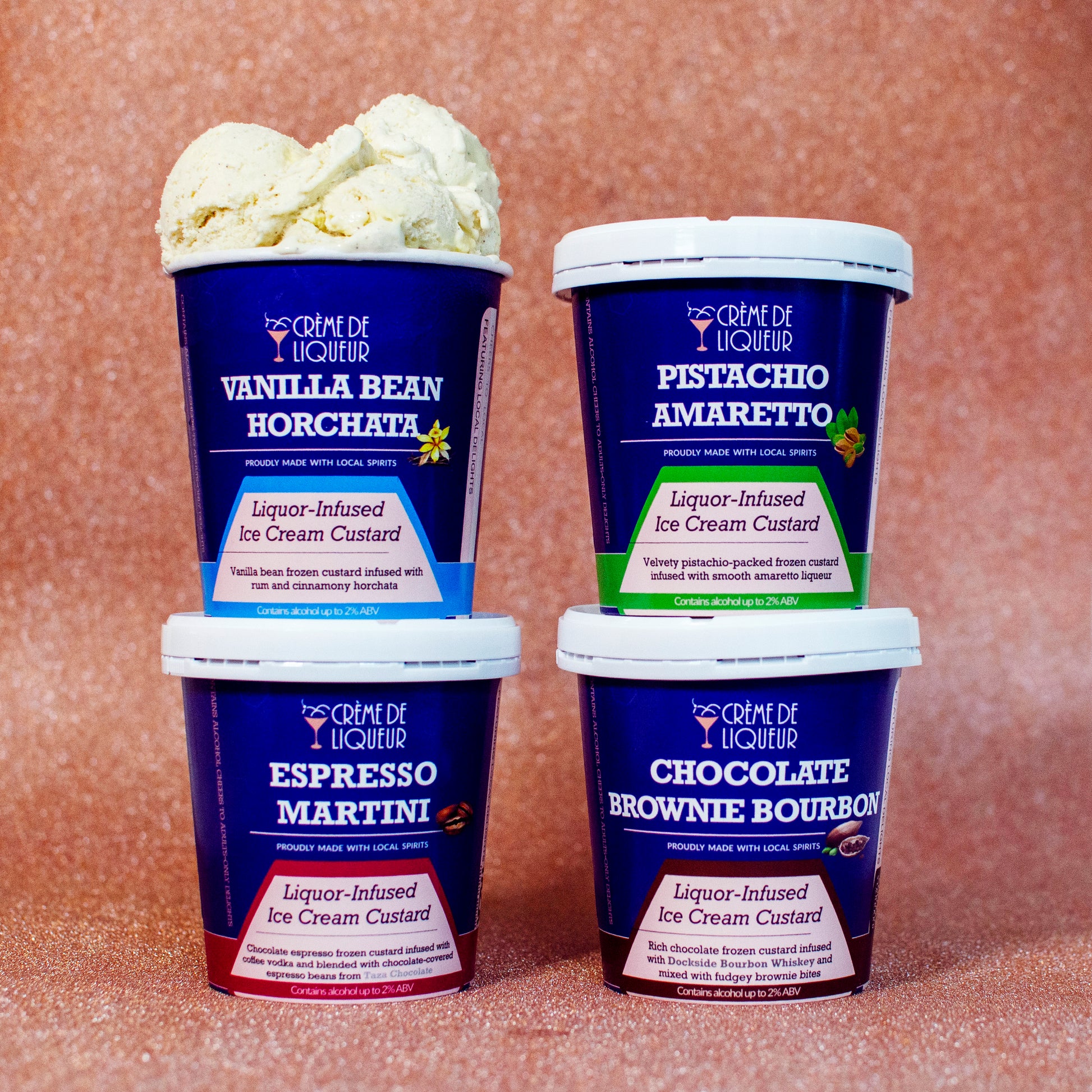 Four pints of Crème de Liqueur liquor-infused frozen custard boozy ice cream